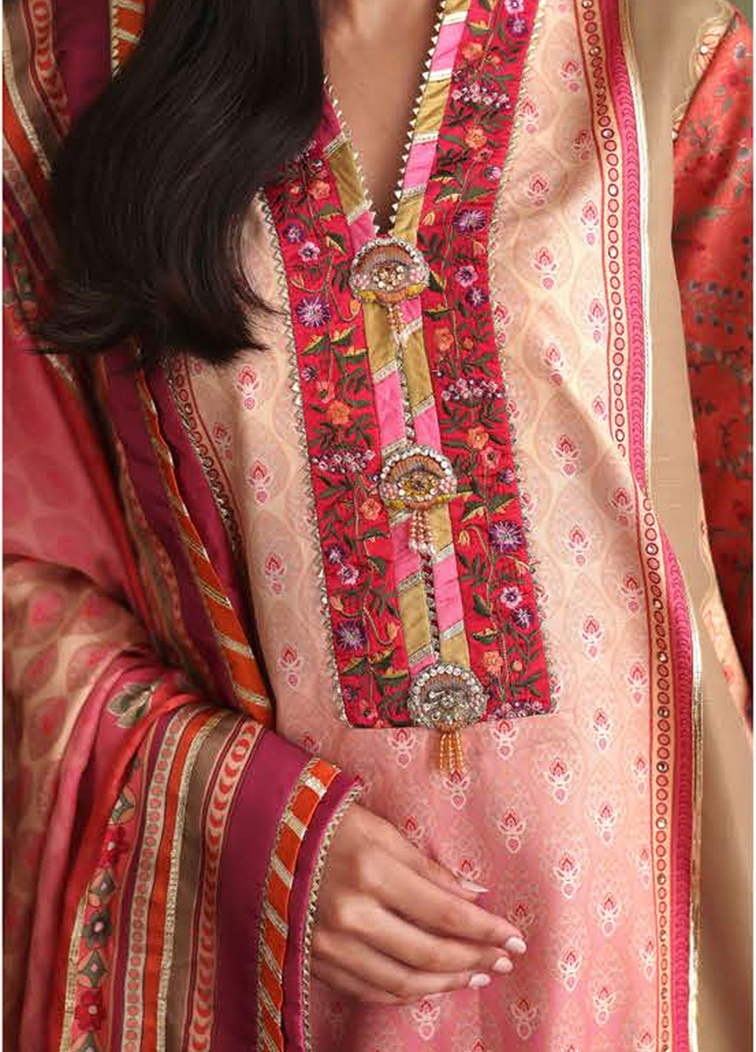 Nirvana by Mushq Unstitched Printed Raw Silk 3 Piece Suit MU26UNR Rose Mood HUNPS260104 - Festive Collection