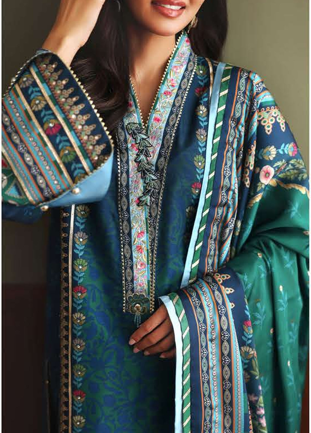 Nirvana by Mushq Unstitched Printed Raw Silk 3 Piece Suit MU26UNR Scene Stealer HUNPS260107 - Festive Collection