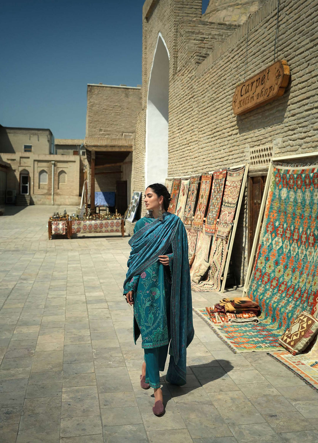 Beneath Bukhara by Mushq Unstitched Embroidered Corduroy 3 Piece Suit MU26UBBW Azure Courtyard HUNWI260109 - Winter Collection