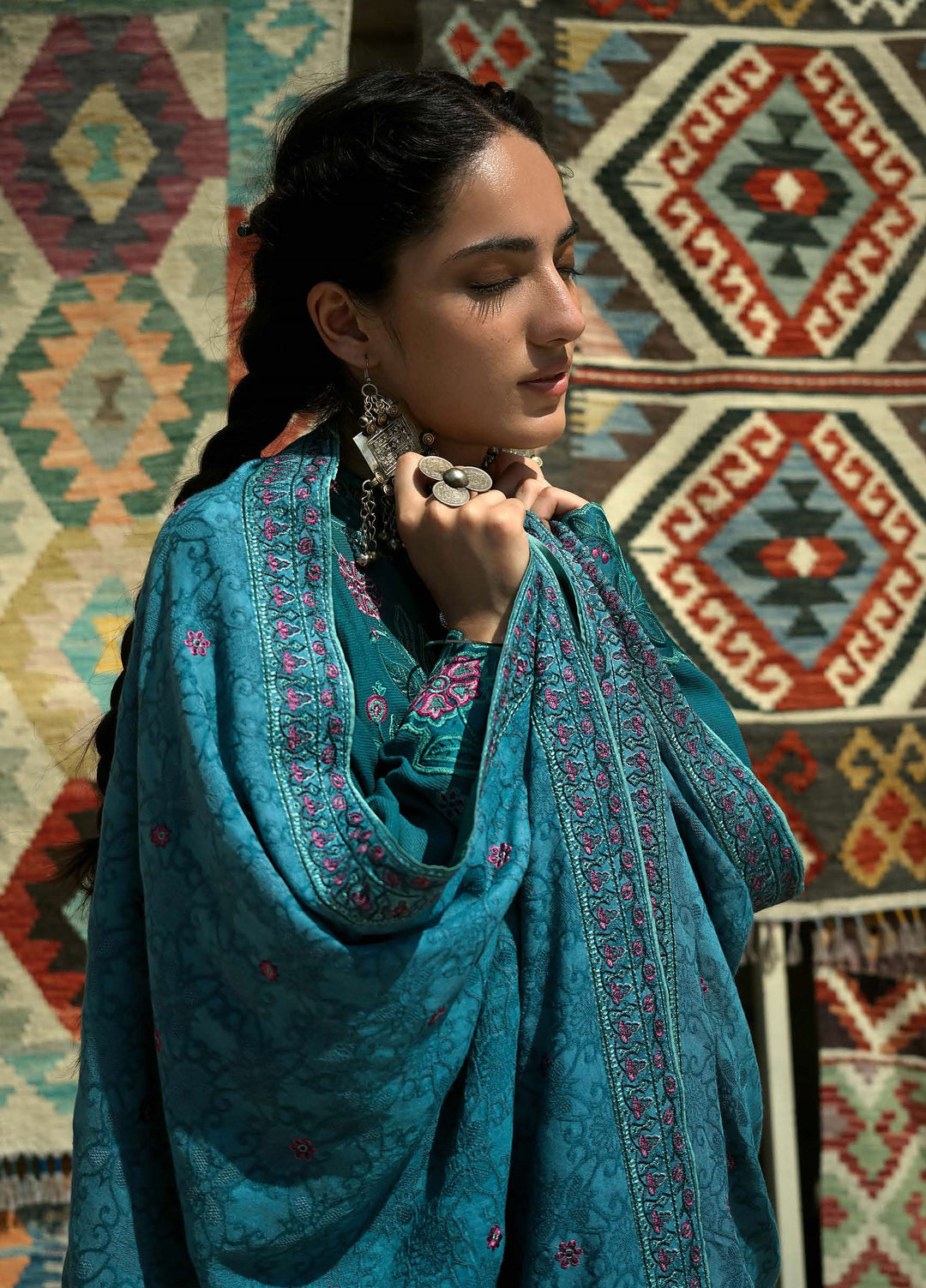 Beneath Bukhara by Mushq Unstitched Embroidered Corduroy 3 Piece Suit MU26UBBW Azure Courtyard HUNWI260109 - Winter Collection