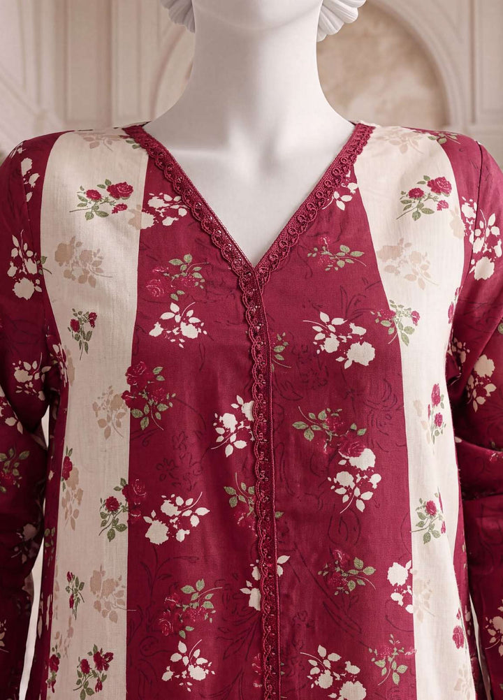 A Flowy Cut by HZ Textiles RTW Printed Raw Silk 3 Piece Suit HZ26RFC RPF-3P-002 Crimson Pink - Casual Collection