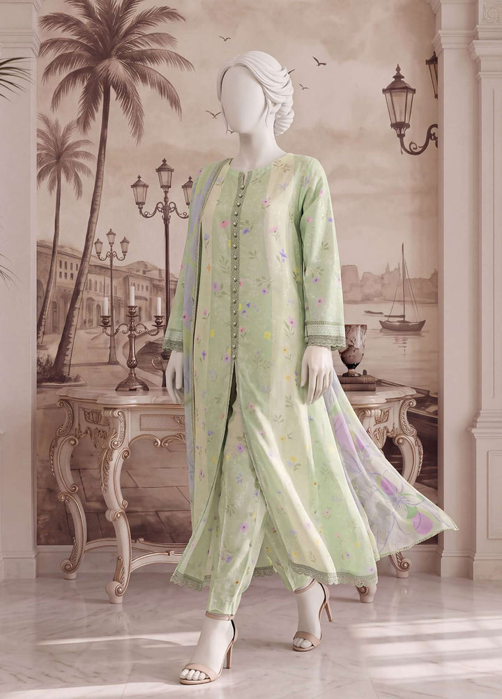A Flowy Cut by HZ Textiles RTW Printed Raw Silk 3 Piece Suit HZ26RFC RPF-3P-003 Lime Mellow - Casual Collection