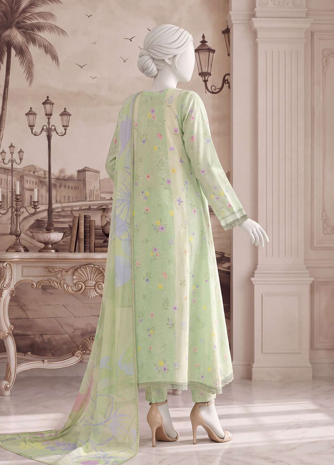 A Flowy Cut by HZ Textiles RTW Printed Raw Silk 3 Piece Suit HZ26RFC RPF-3P-003 Lime Mellow - Casual Collection