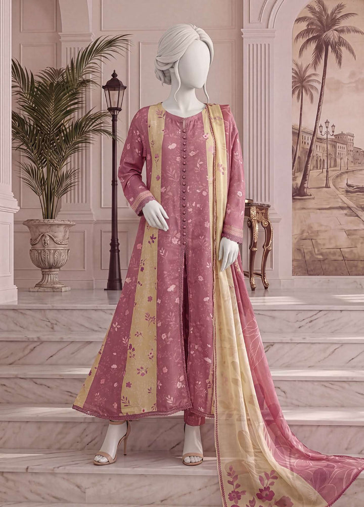 A Flowy Cut by HZ Textiles RTW Printed Raw Silk 3 Piece Suit HZ26RFC RPF-3P-004 Rose Blush - Casual Collection