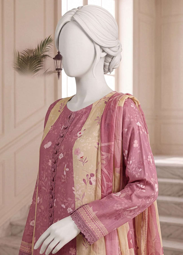 A Flowy Cut by HZ Textiles RTW Printed Raw Silk 3 Piece Suit HZ26RFC RPF-3P-004 Rose Blush - Casual Collection