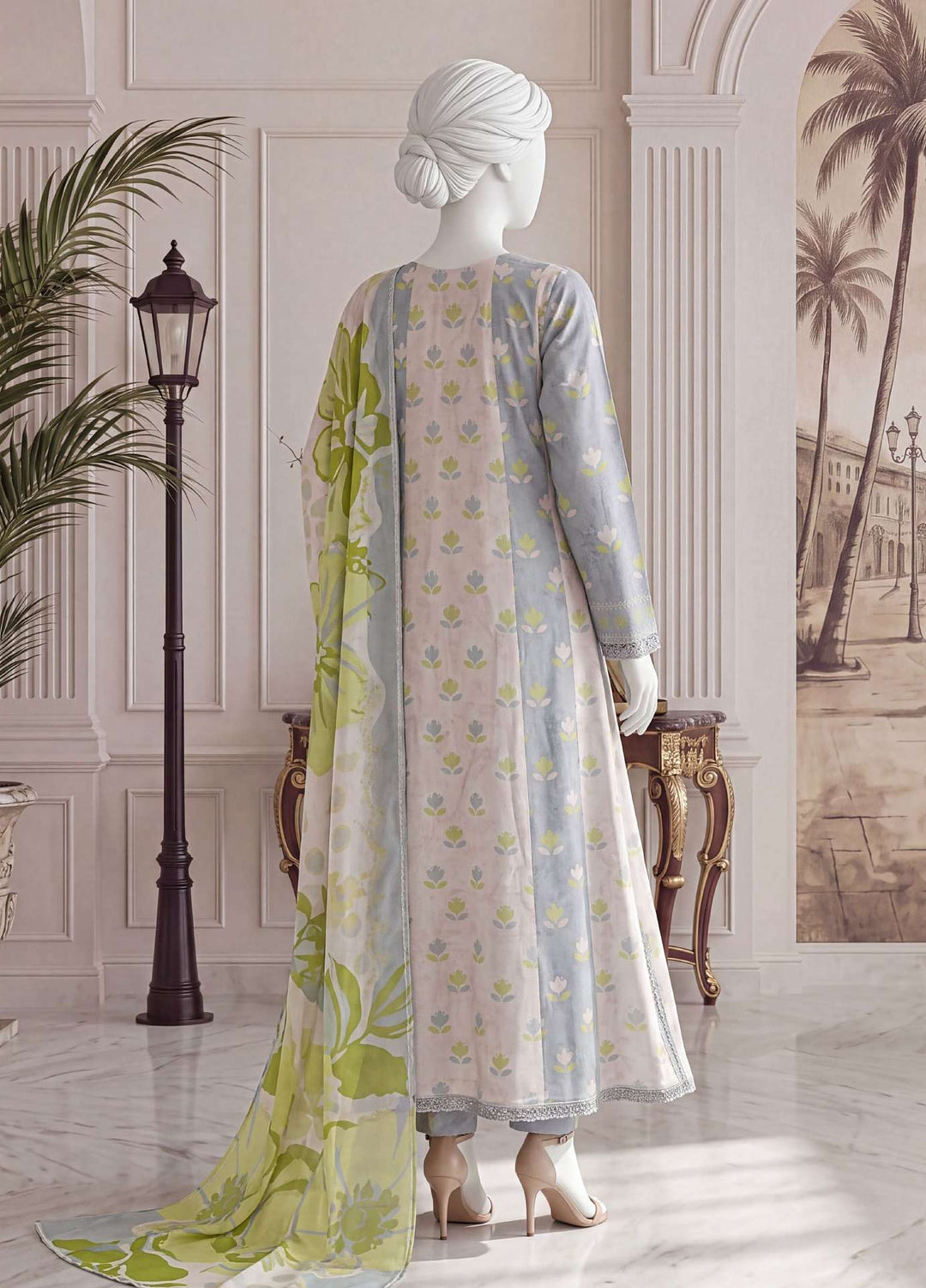 A Flowy Cut by HZ Textiles RTW Printed Rawsilk 3 Piece Suit HZ26RFC RPF-3P-005 Soft Pond - Casual Collection