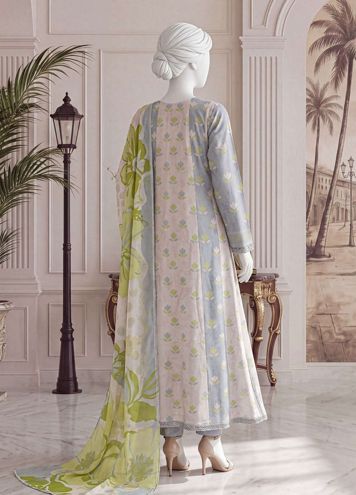 A Flowy Cut by HZ Textiles RTW Printed Rawsilk 3 Piece Suit HZ26RFC RPF-3P-005 Soft Pond - Casual Collection