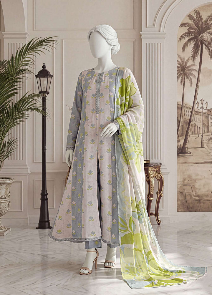 A Flowy Cut by HZ Textiles RTW Printed Rawsilk 3 Piece Suit HZ26RFC RPF-3P-005 Soft Pond - Casual Collection