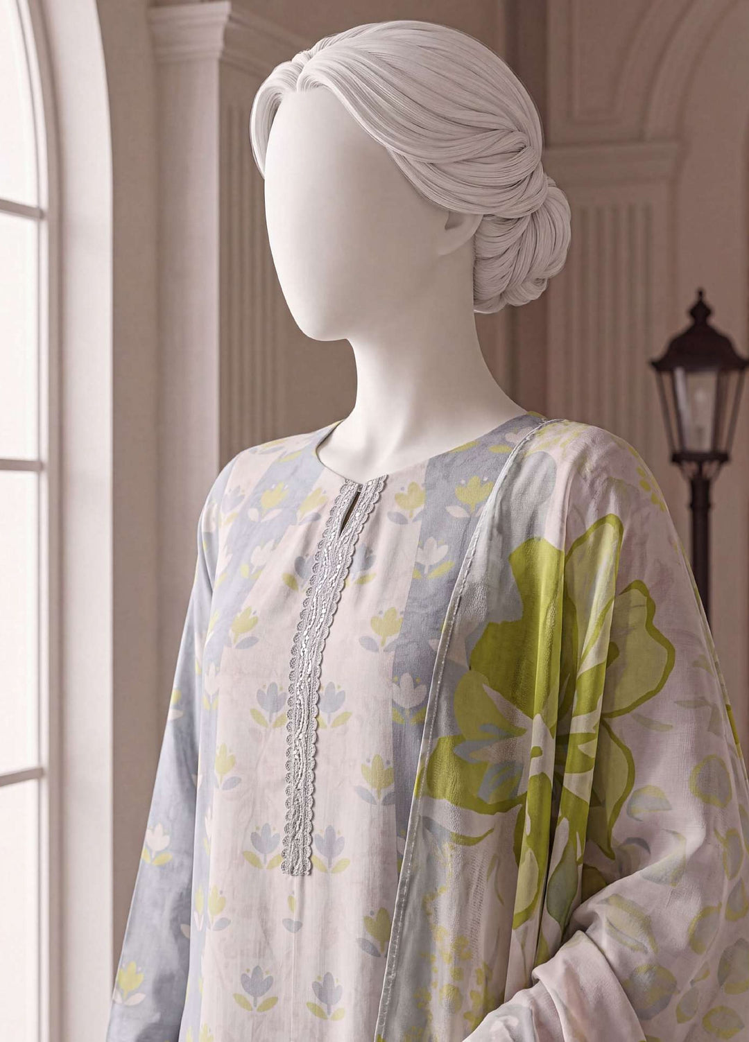 A Flowy Cut by HZ Textiles RTW Printed Rawsilk 3 Piece Suit HZ26RFC RPF-3P-005 Soft Pond - Casual Collection