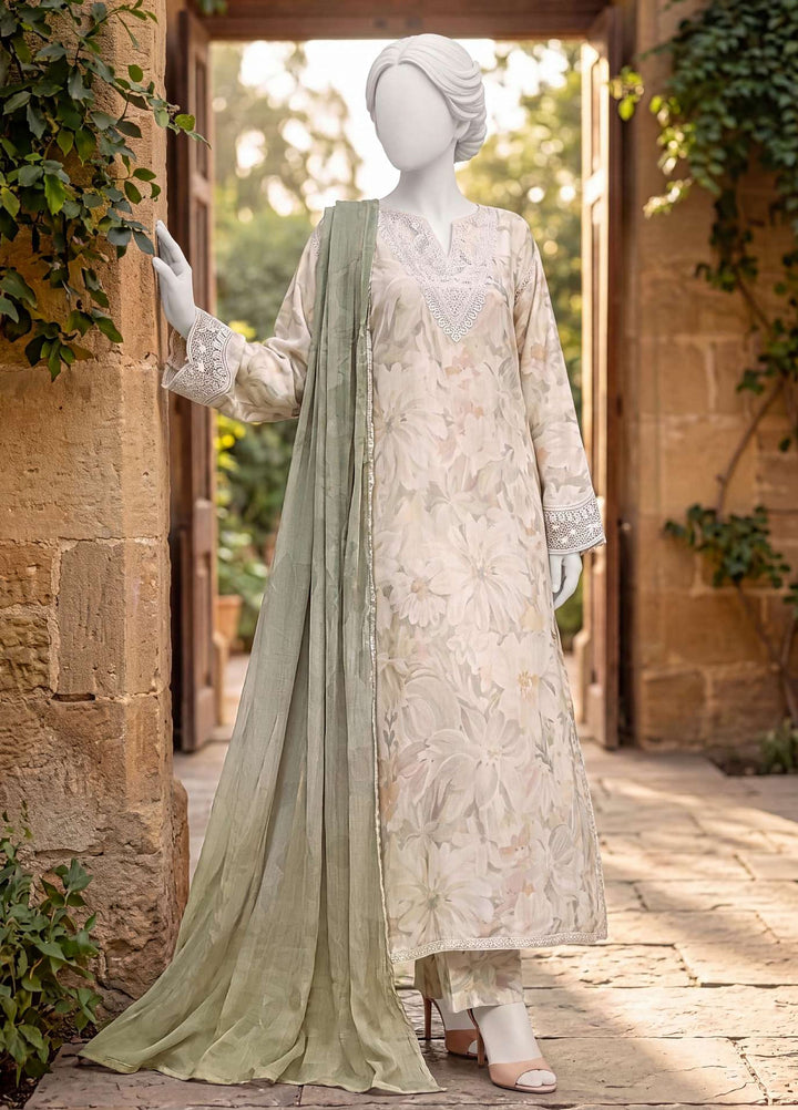 Kaftan Silk by HZ Textiles RTW Printed Rawsilk 3 Piece Suit HZ26RKS XRPE-3P-008 Ivory Crush - Casual Collection