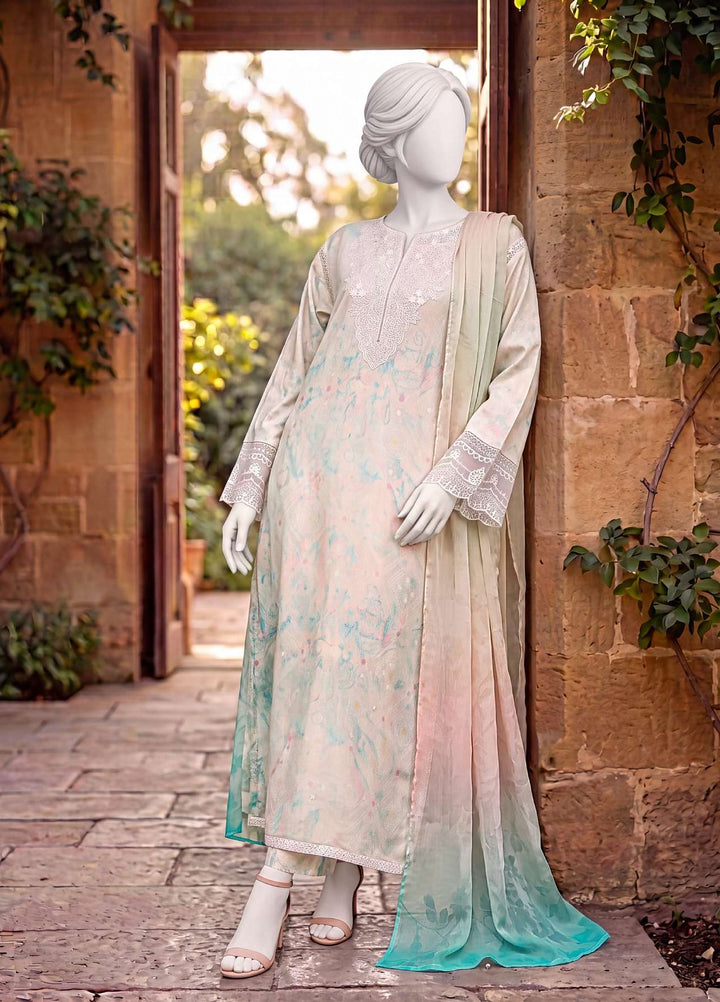 Kaftan Silk by HZ Textiles RTW Printed Rawsilk 3 Piece Suit HZ26RKS XRPE-3P-010 Marsh Mellow - Casual Collection