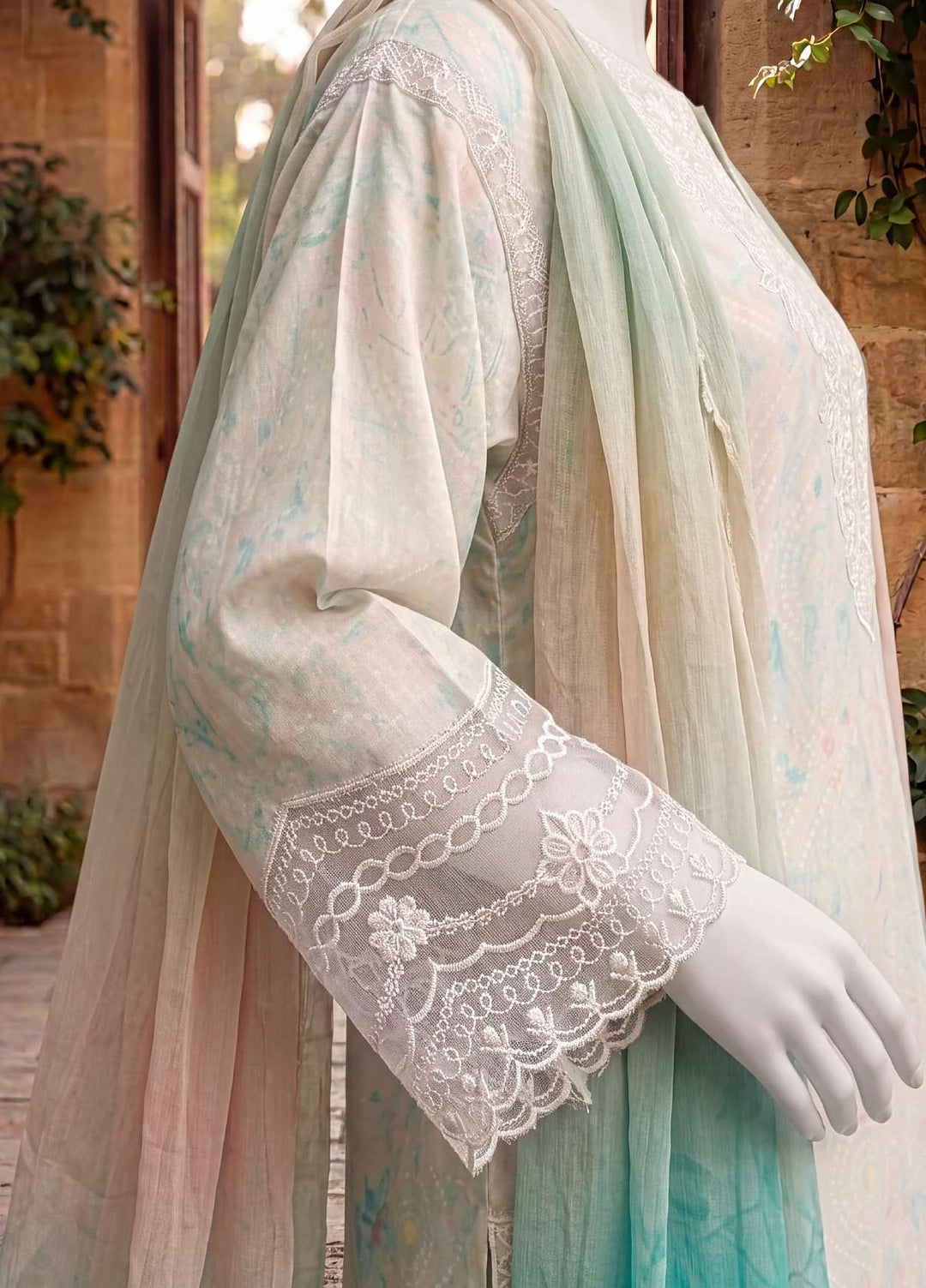 Kaftan Silk by HZ Textiles RTW Printed Rawsilk 3 Piece Suit HZ26RKS XRPE-3P-010 Marsh Mellow - Casual Collection