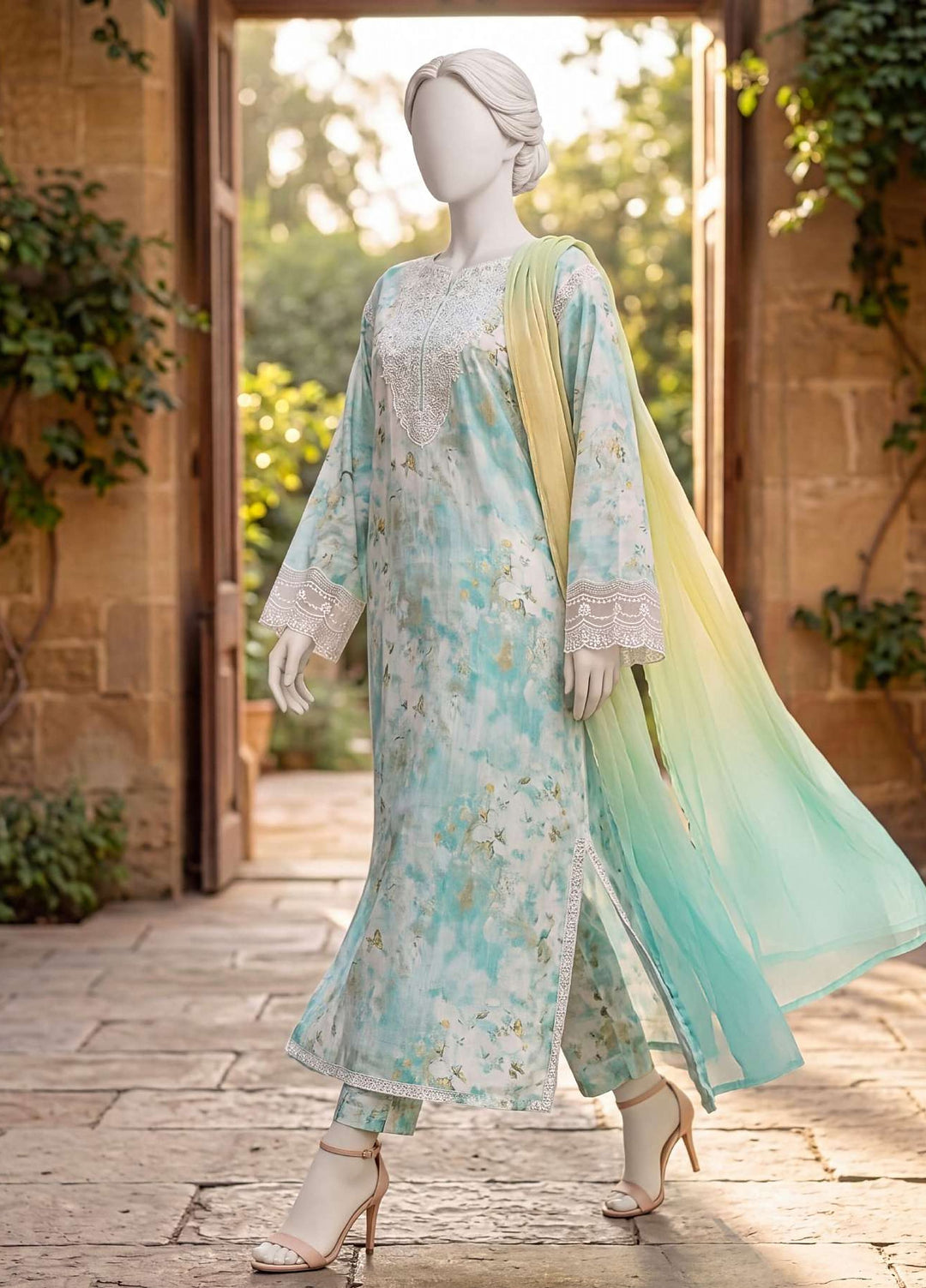 Kaftan Silk by HZ Textiles RTW Printed Rawsilk 3 Piece Suit HZ26RKS XRPE-3P-007 Meltsea - Casual Collection