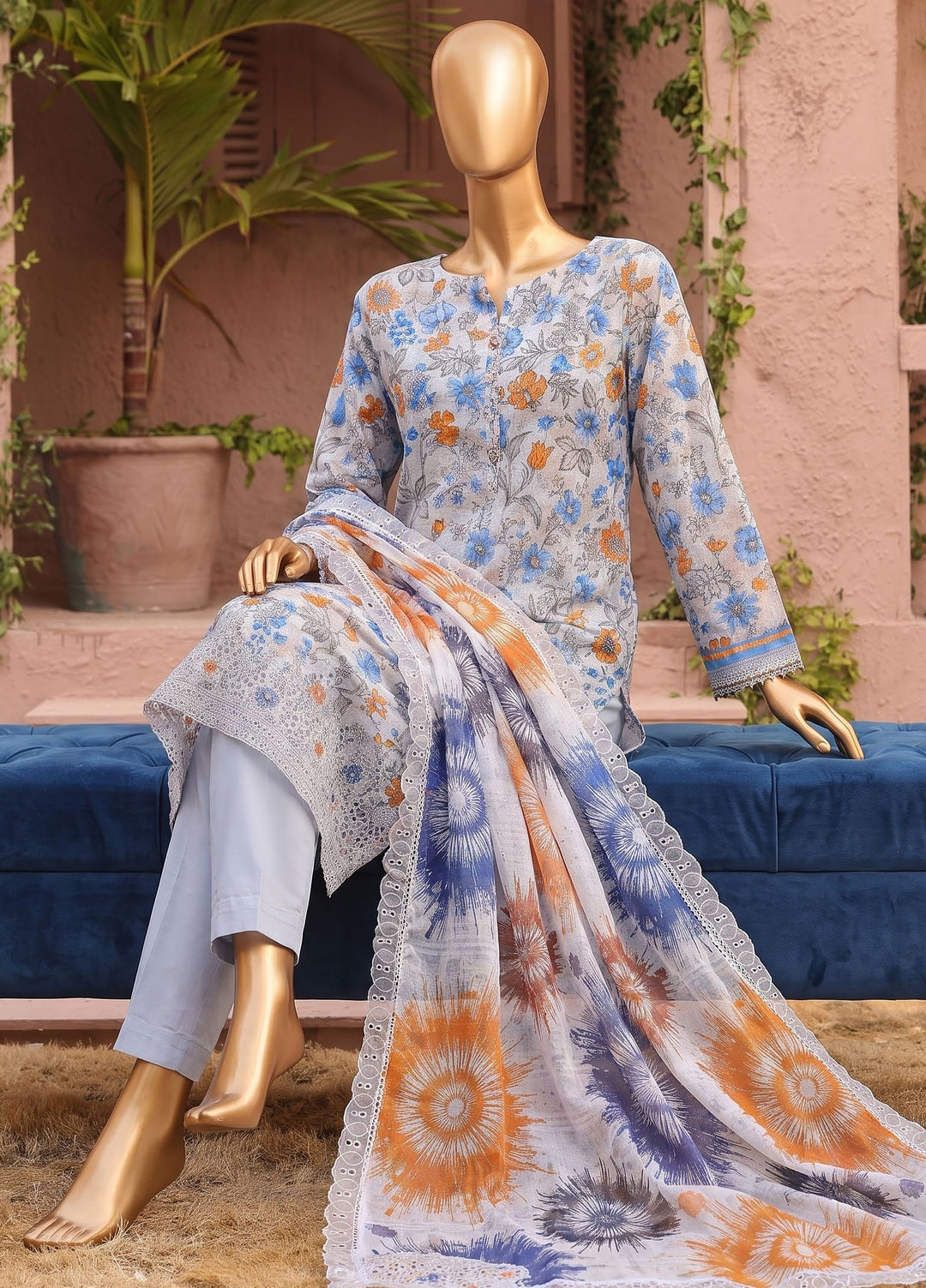 Meenakari by HZ Textiles Unstitched Embroidered Cotton 3 Piece Suit HZ26UCM MEC-1003 - Casual Collection