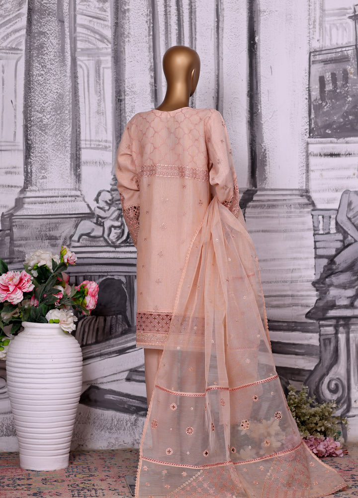 Falsafaa by HZ Textiles RTW Embroidered Organza 3 Piece Suit HZ26ULF HZK-228 Peach - Festive Collection