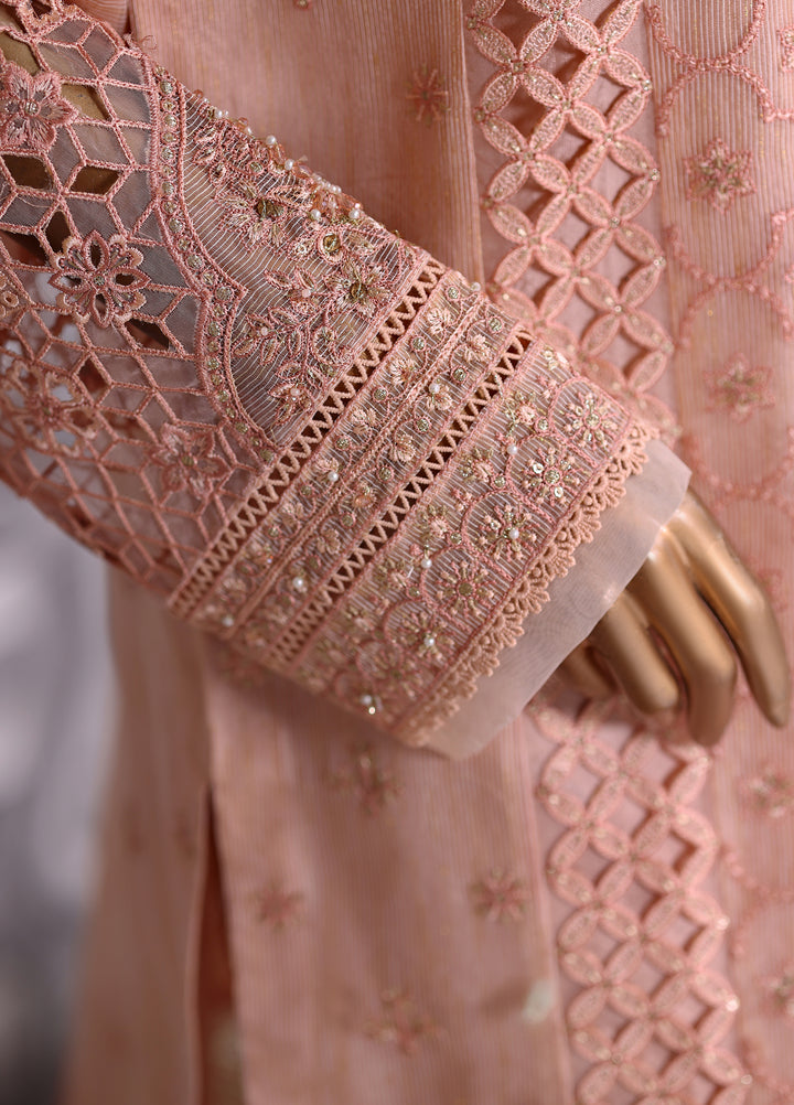 Falsafaa by HZ Textiles RTW Embroidered Organza 3 Piece Suit HZ26ULF HZK-228 Peach - Festive Collection