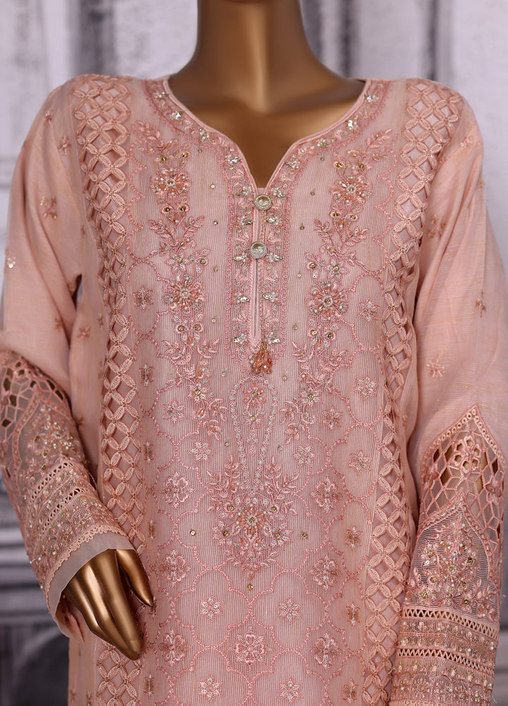 Falsafaa by HZ Textiles RTW Embroidered Organza 3 Piece Suit HZ26ULF HZK-228 Peach - Festive Collection