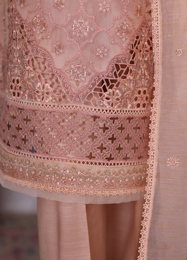 Falsafaa by HZ Textiles RTW Embroidered Organza 3 Piece Suit HZ26ULF HZK-228 Peach - Festive Collection