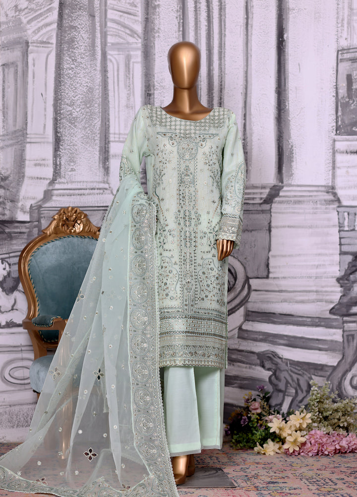 Falsafaa by HZ Textiles RTW Embroidered Organza 3 Piece Suit HZ26ULF HZK-229 Aqua - Festive Collection