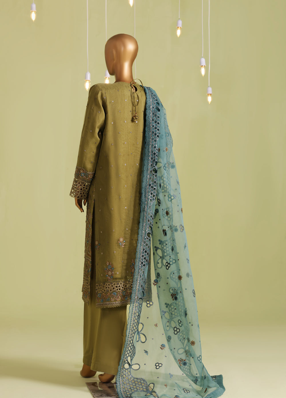 Falsafaa by HZ Textiles RTW Embroidered Organza 3 Piece Suit HZ26ULF HZK-235 Green - Festive Collection