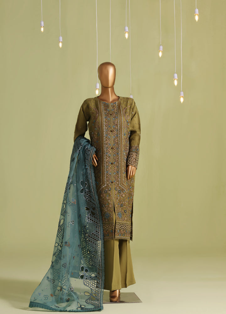 Falsafaa by HZ Textiles RTW Embroidered Organza 3 Piece Suit HZ26ULF HZK-235 Green - Festive Collection