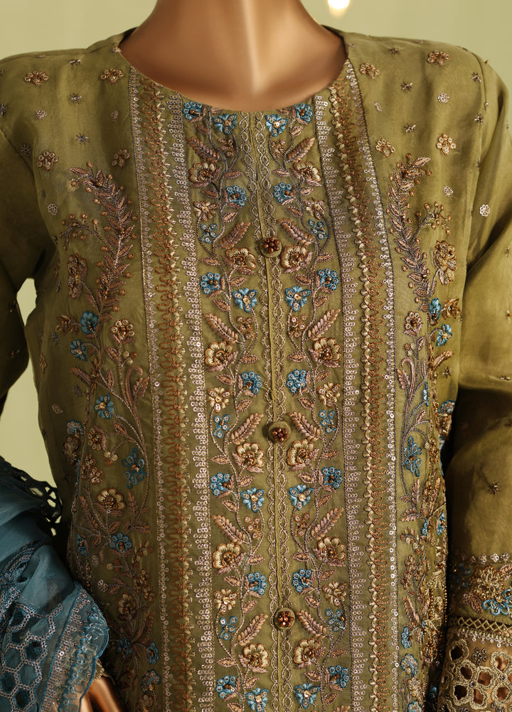 Falsafaa by HZ Textiles RTW Embroidered Organza 3 Piece Suit HZ26ULF HZK-235 Green - Festive Collection