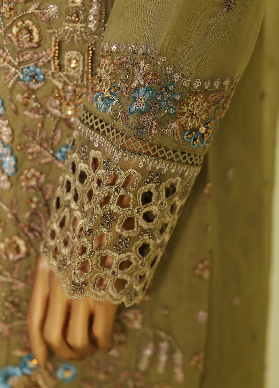 Falsafaa by HZ Textiles RTW Embroidered Organza 3 Piece Suit HZ26ULF HZK-235 Green - Festive Collection