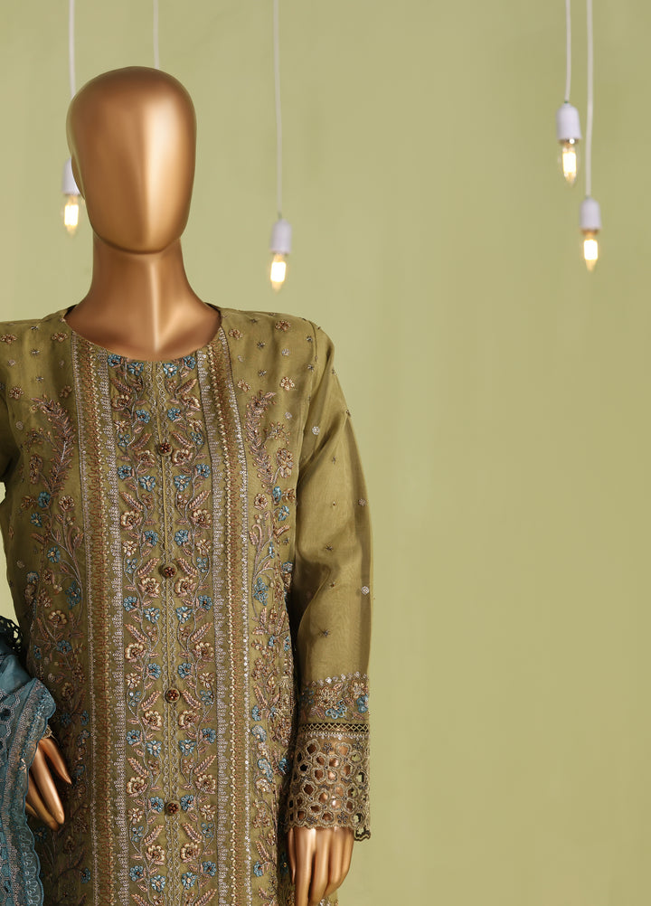 Falsafaa by HZ Textiles RTW Embroidered Organza 3 Piece Suit HZ26ULF HZK-235 Green - Festive Collection