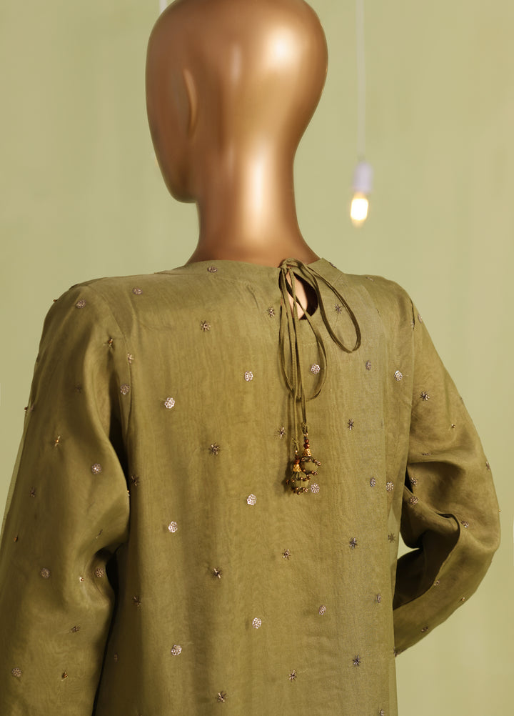 Falsafaa by HZ Textiles RTW Embroidered Organza 3 Piece Suit HZ26ULF HZK-235 Green - Festive Collection