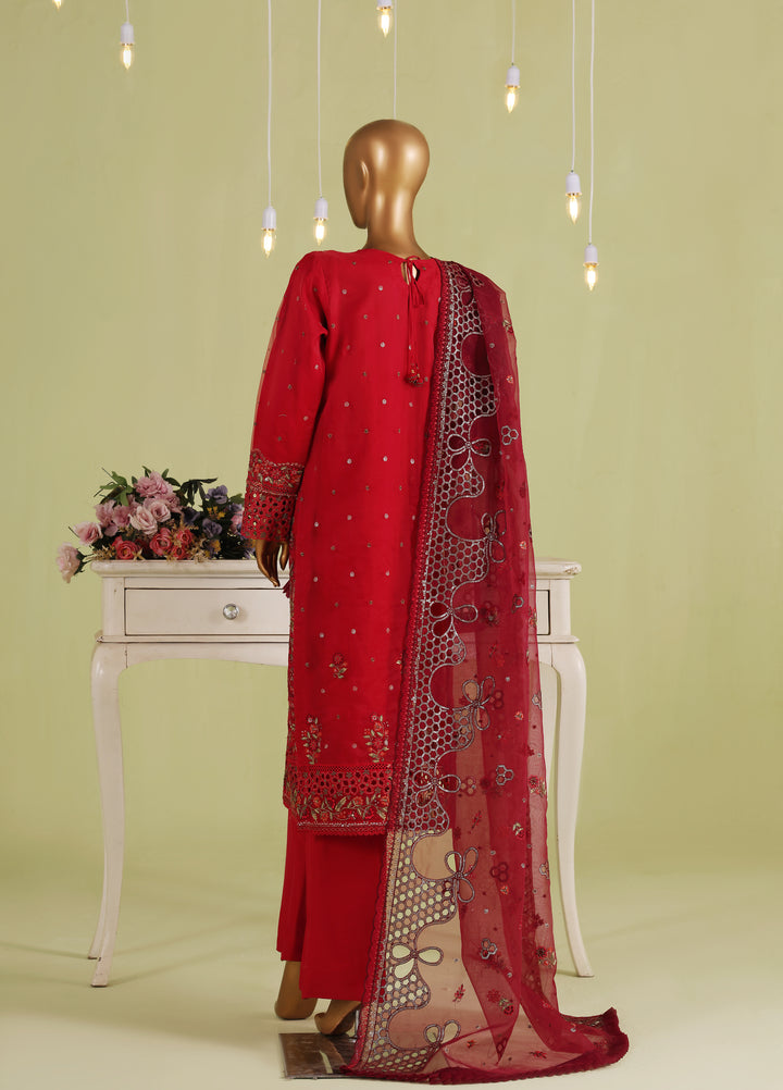 Falsafaa by HZ Textiles RTW Embroidered Organza 3 Piece Suit HZ26ULF HZK-235 Pink - Festive Collection