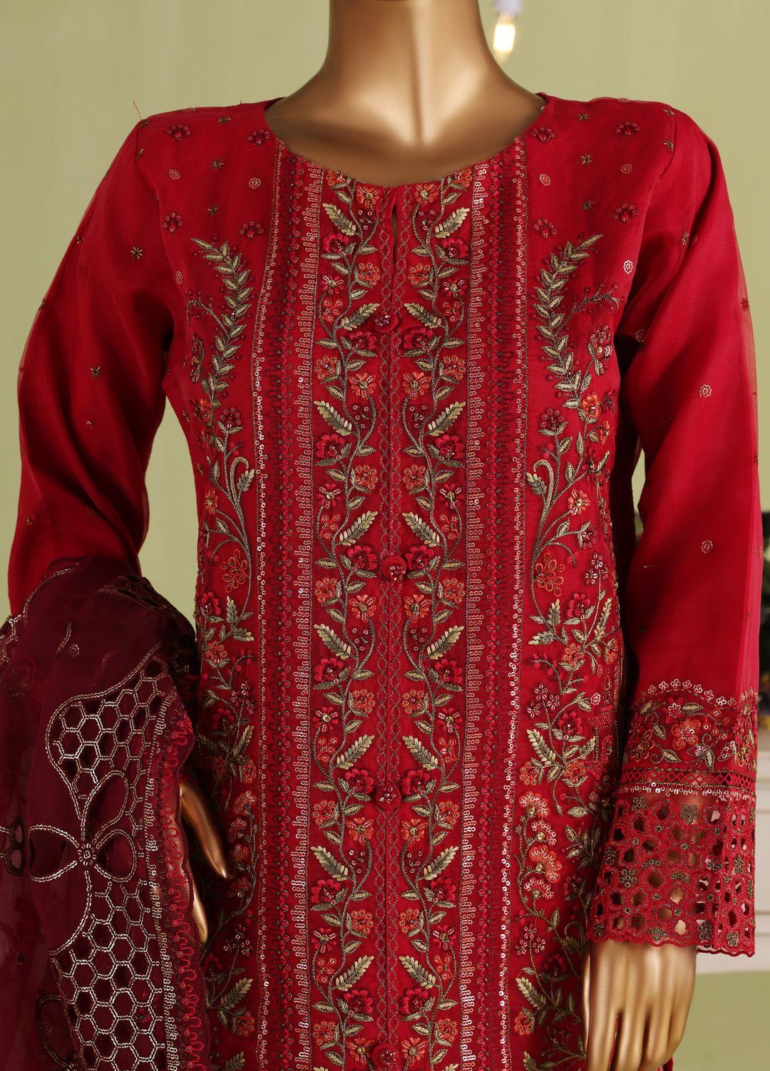 Falsafaa by HZ Textiles RTW Embroidered Organza 3 Piece Suit HZ26ULF HZK-235 Pink - Festive Collection