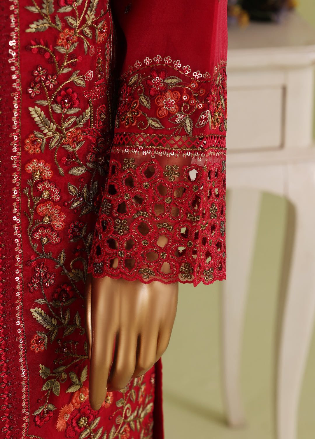 Falsafaa by HZ Textiles RTW Embroidered Organza 3 Piece Suit HZ26ULF HZK-235 Pink - Festive Collection