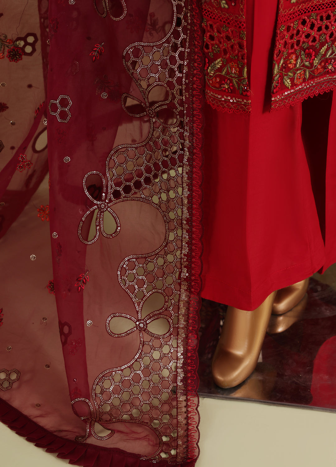 Falsafaa by HZ Textiles RTW Embroidered Organza 3 Piece Suit HZ26ULF HZK-235 Pink - Festive Collection