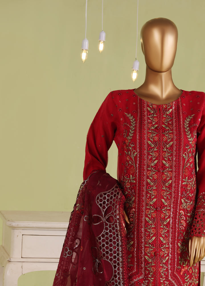 Falsafaa by HZ Textiles RTW Embroidered Organza 3 Piece Suit HZ26ULF HZK-235 Pink - Festive Collection