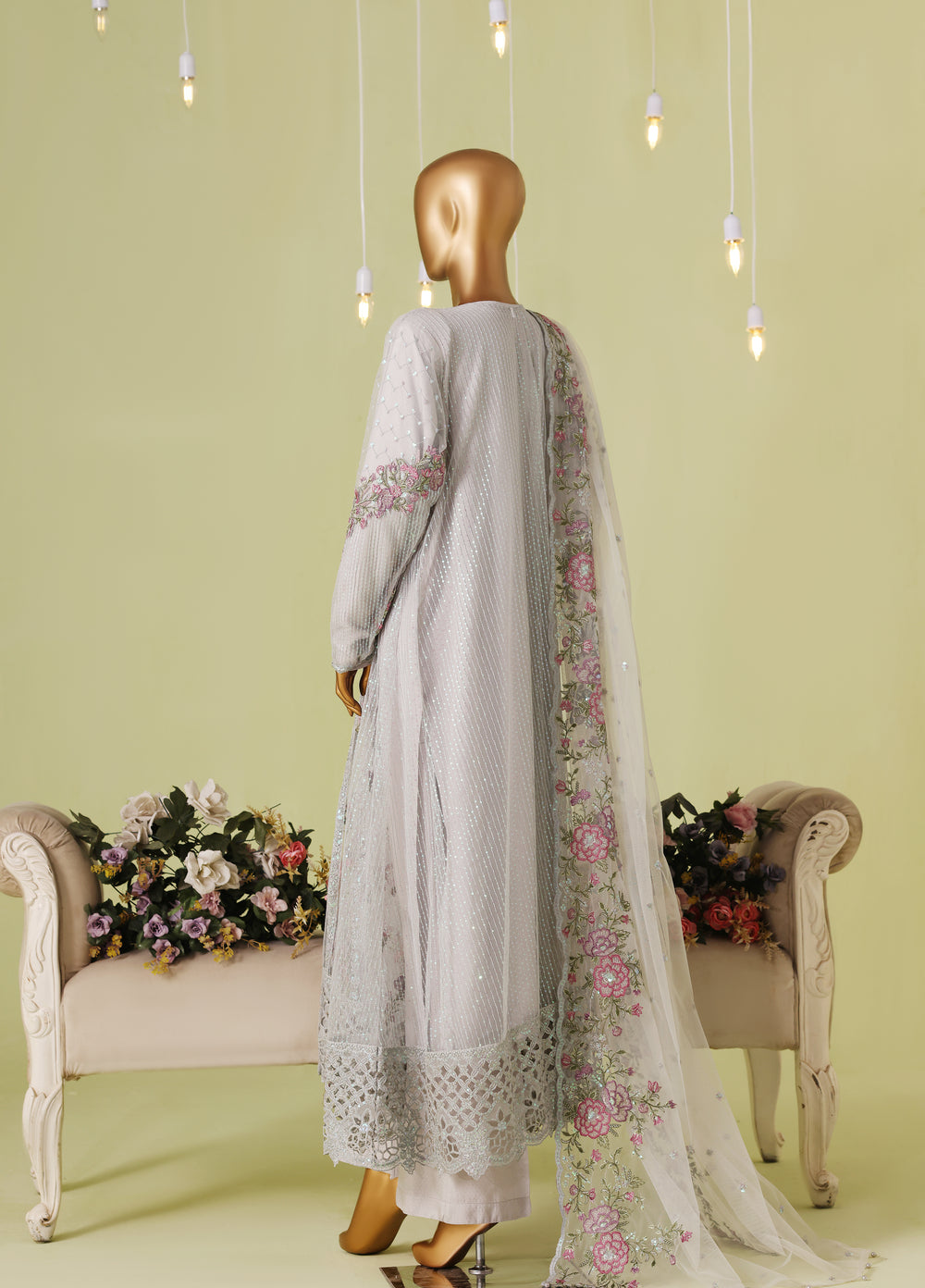Falsafaa by HZ Textiles RTW Embroidered Organza 3 Piece Suit HZ26ULF HZK-237 C.Blue - Festive Collection