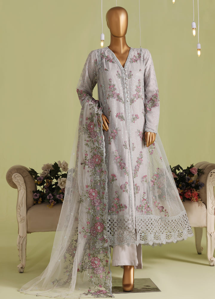 Falsafaa by HZ Textiles RTW Embroidered Organza 3 Piece Suit HZ26ULF HZK-237 C.Blue - Festive Collection