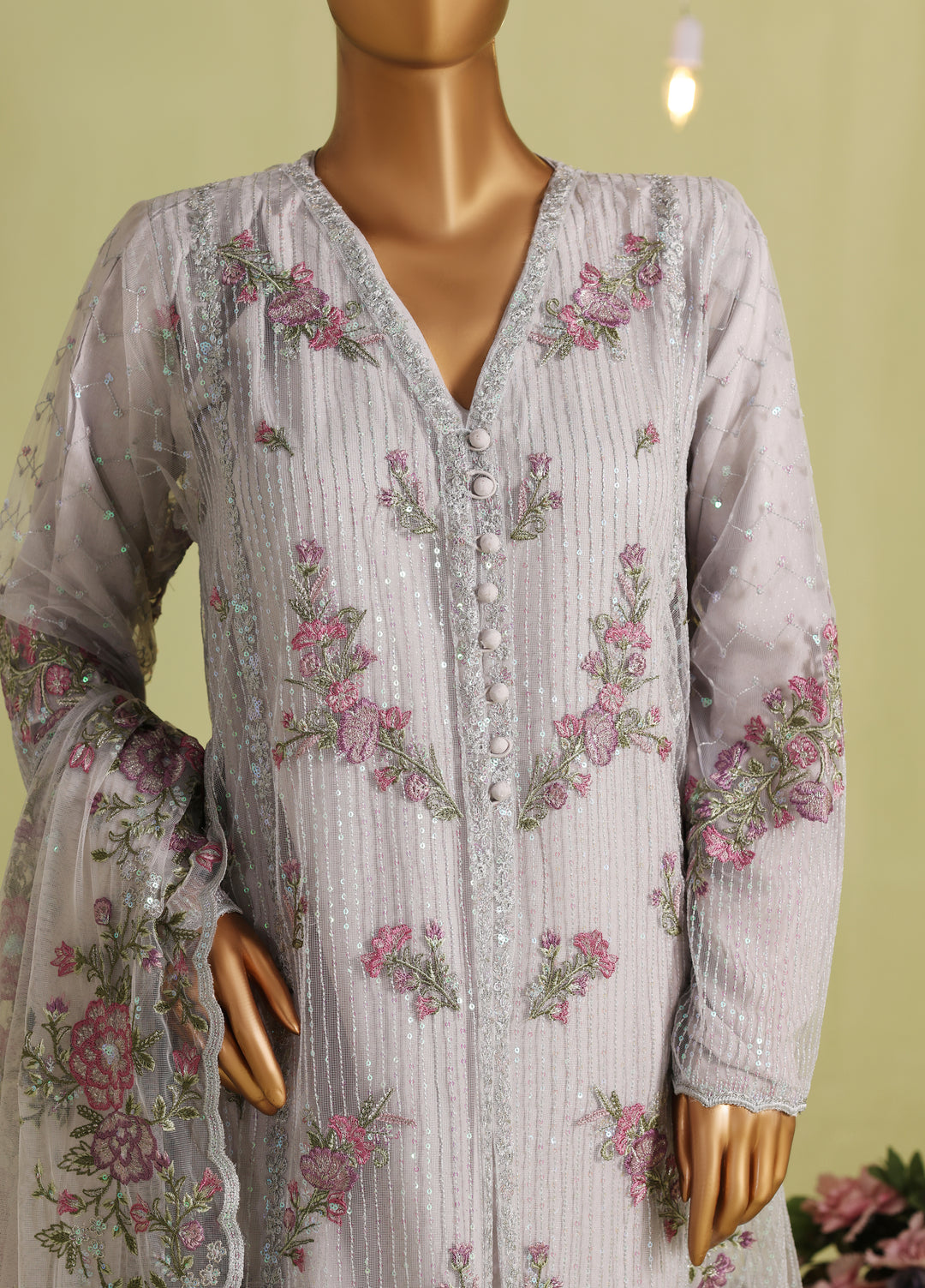 Falsafaa by HZ Textiles RTW Embroidered Organza 3 Piece Suit HZ26ULF HZK-237 C.Blue - Festive Collection
