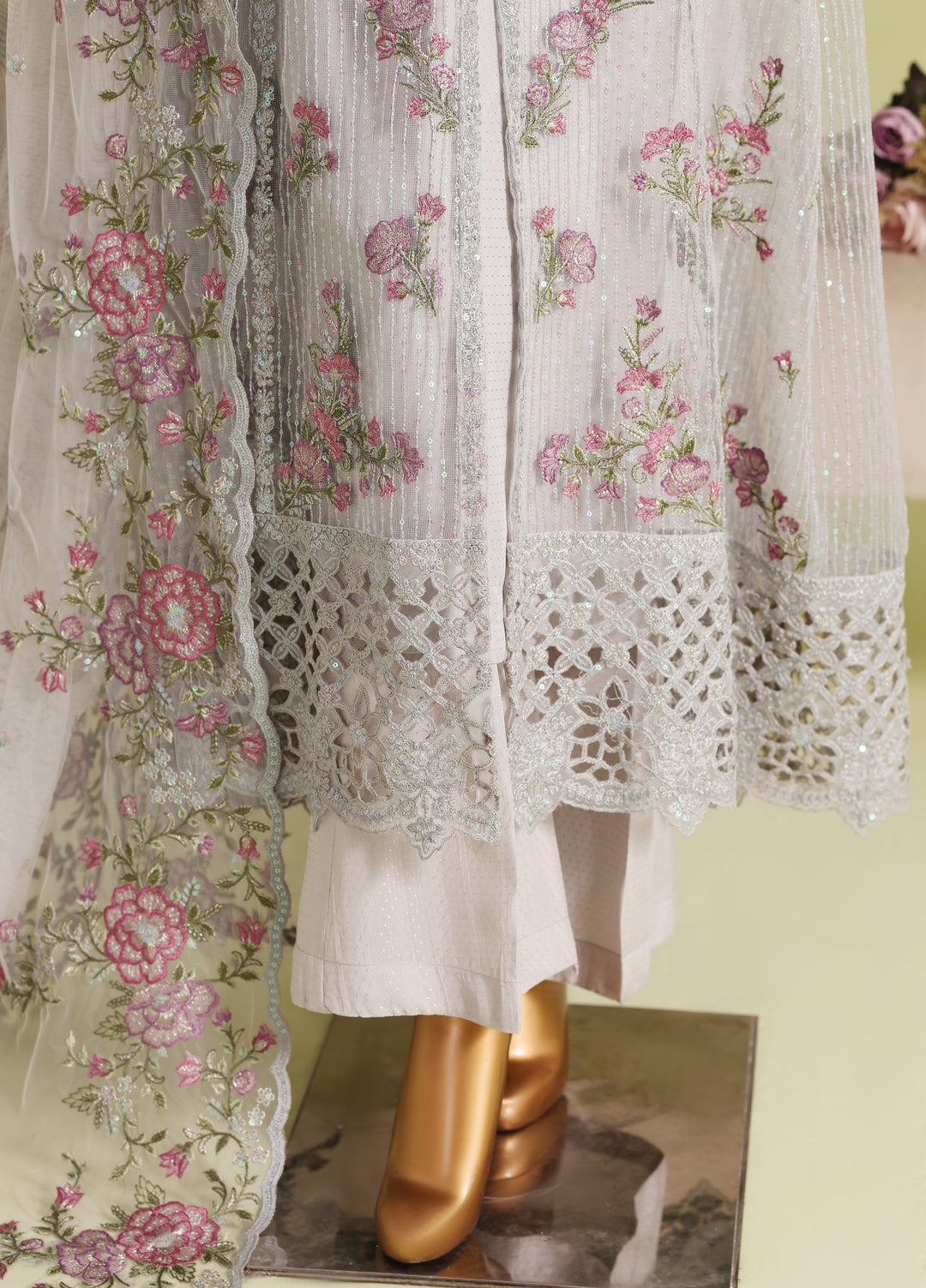 Falsafaa by HZ Textiles RTW Embroidered Organza 3 Piece Suit HZ26ULF HZK-237 C.Blue - Festive Collection