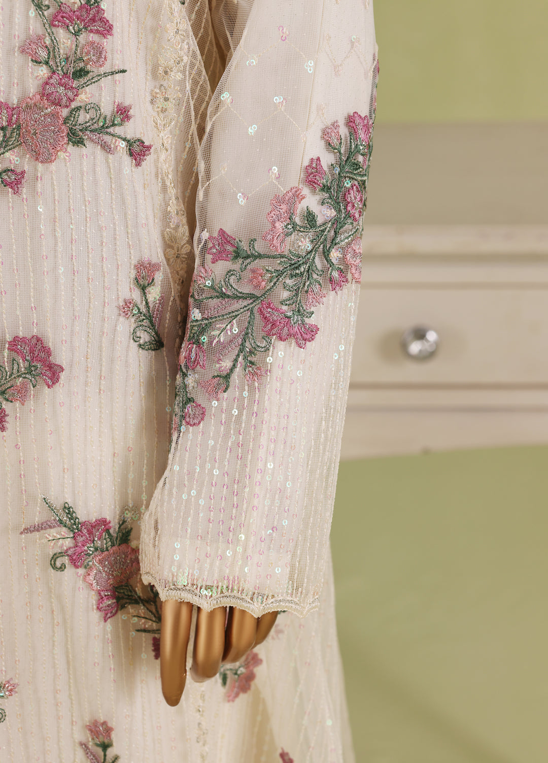 Falsafaa by HZ Textiles RTW Embroidered Organza 3 Piece Suit HZ26ULF HZK-237 Cream - Festive Collection