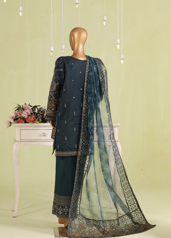 Falsafaa by HZ Textiles RTW Embroidered Organza 3 Piece Suit HZ26ULF HZK-238 M.Green - Festive Collection