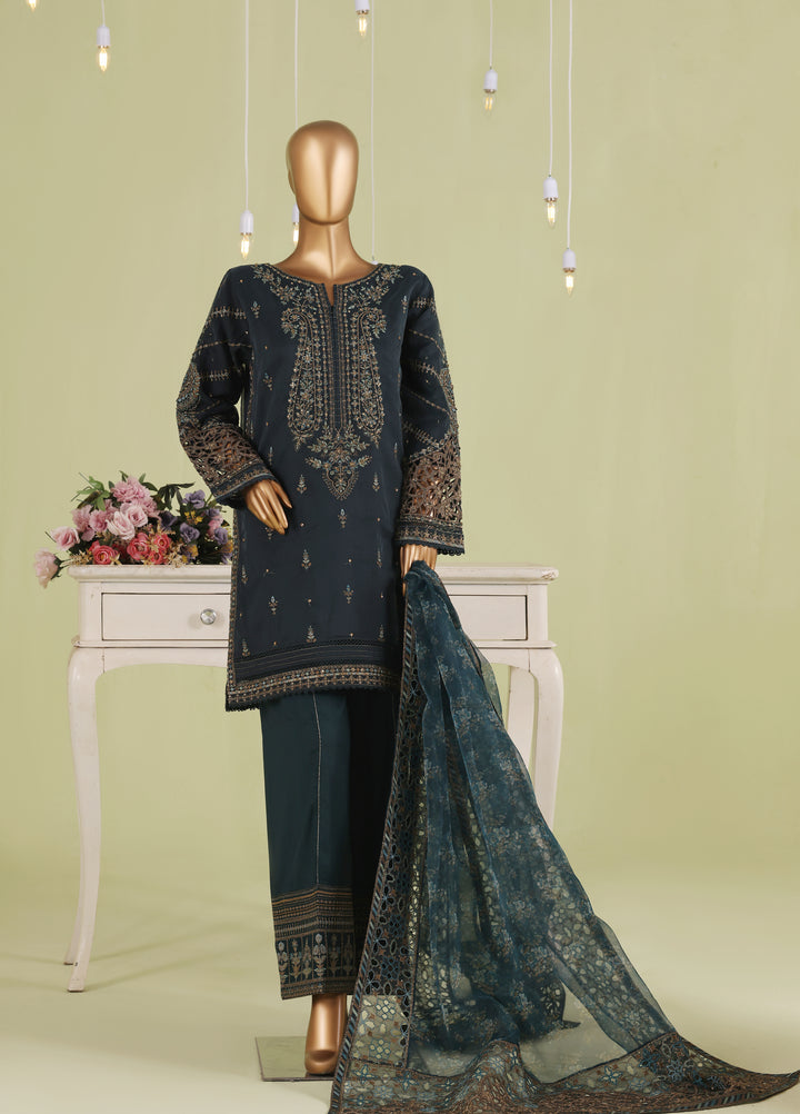 Falsafaa by HZ Textiles RTW Embroidered Organza 3 Piece Suit HZ26ULF HZK-238 M.Green - Festive Collection