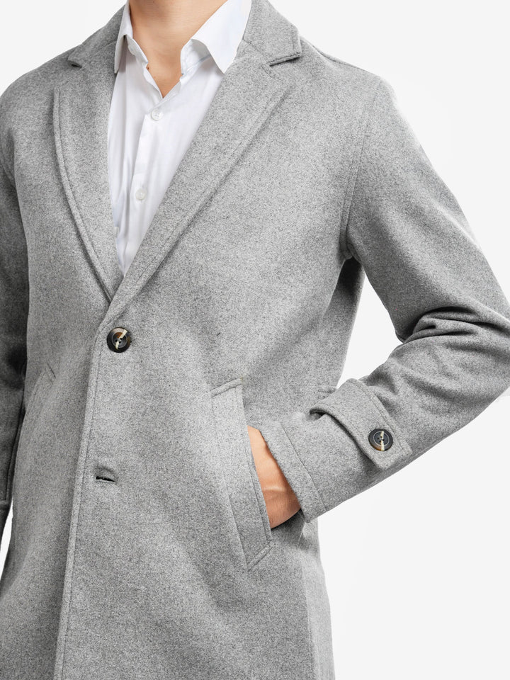 Brumano Mens RTW Solids Wool 1 Piece Heather Grey Blended Over Coat Winter Collection