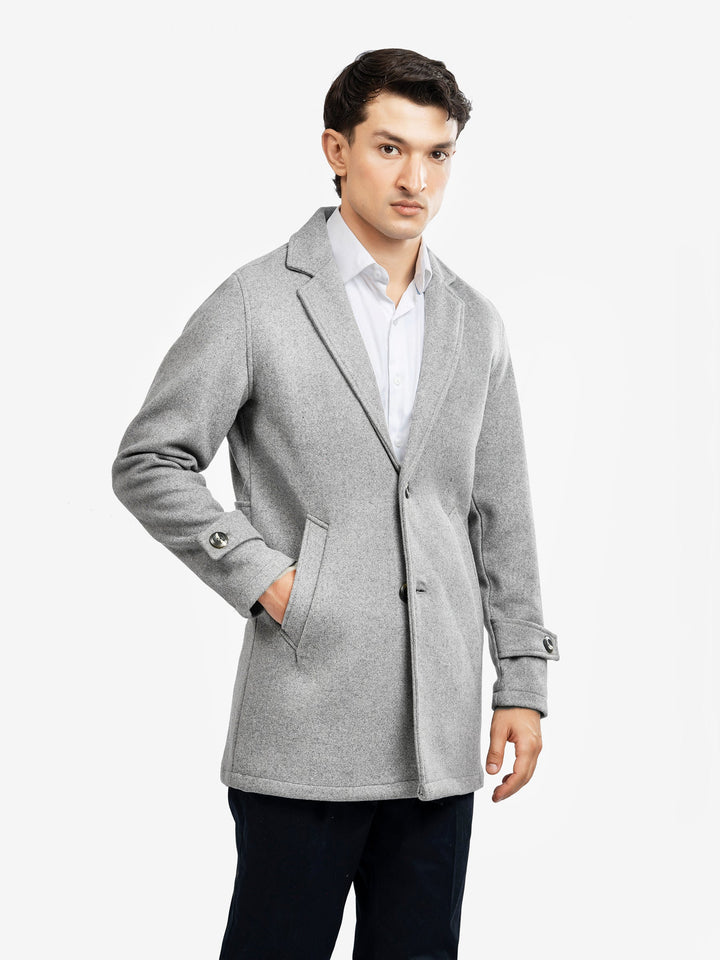 Brumano Mens RTW Solids Wool 1 Piece Heather Grey Blended Over Coat Winter Collection
