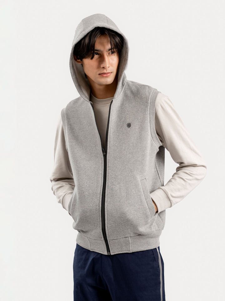 Brumano Mens RTW Solids Cotton Jacket Heather Grey Sleeveless Zipper Winter Collection