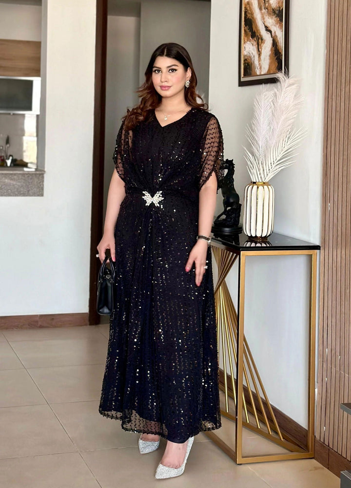Mataish Women RTW Embossed Net 1 Piece Suit Hot Midnight Kaftan - Festive Collection