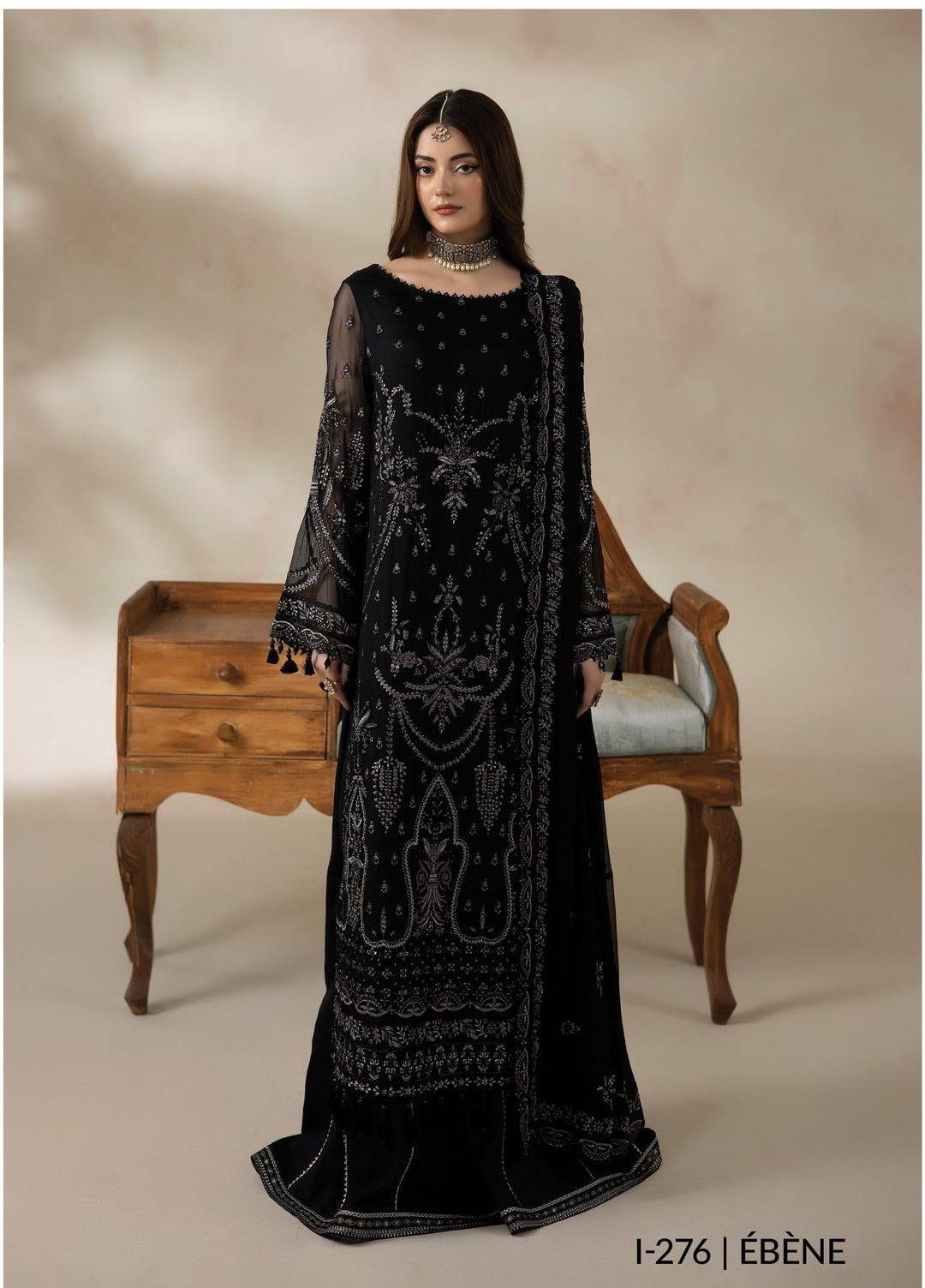 La Fiora by Imrozia Premium Unstitched Embroidered Chiffon 3 Piece Suit IP26ULC ÉBÈNE I-276 - Wedding Collection