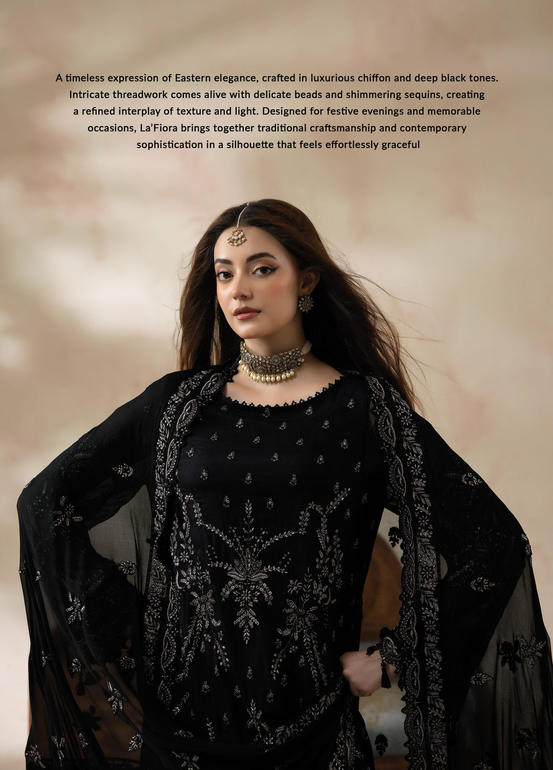 La Fiora by Imrozia Premium Unstitched Embroidered Chiffon 3 Piece Suit IP26ULC ÉBÈNE I-276 - Wedding Collection