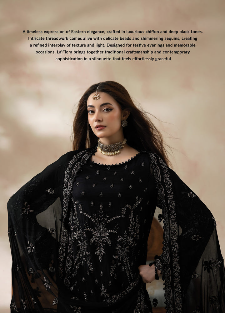 La Fiora by Imrozia Premium Unstitched Embroidered Chiffon 3 Piece Suit IP26ULC ÉBÈNE I-276 - Wedding Collection