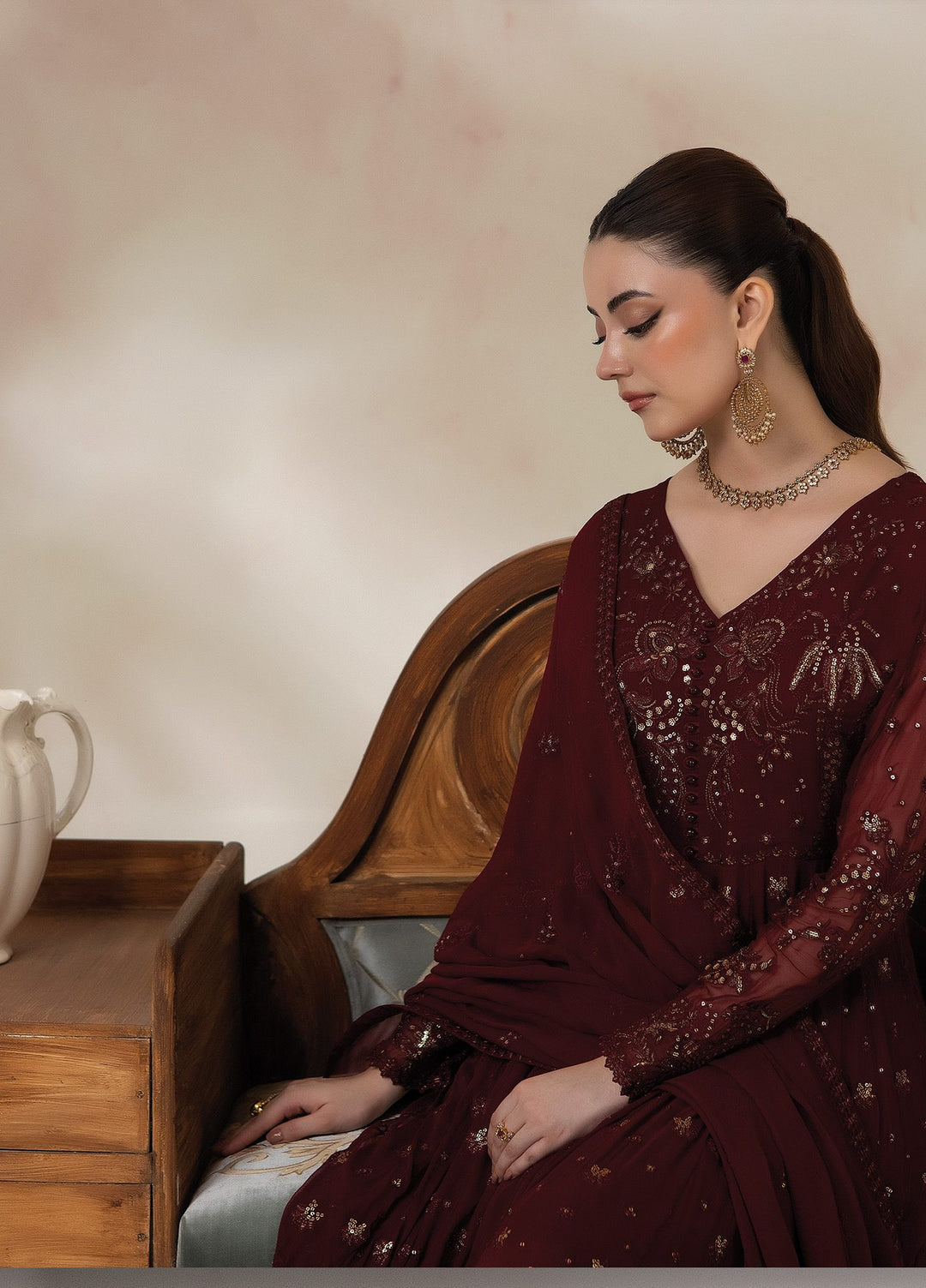 La Fiora by Imrozia Premium Unstitched Embroidered Chiffon 3 Piece Suit IP26ULC AMARANTE I-277 - Wedding Collection