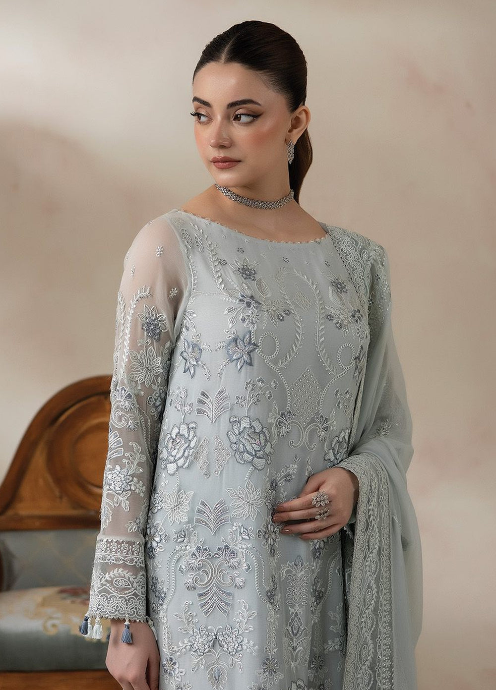 La Fiora by Imrozia Premium Unstitched Embroidered Chiffon 3 Piece Suit IP26ULC AZZURA I-278 - Wedding Collection